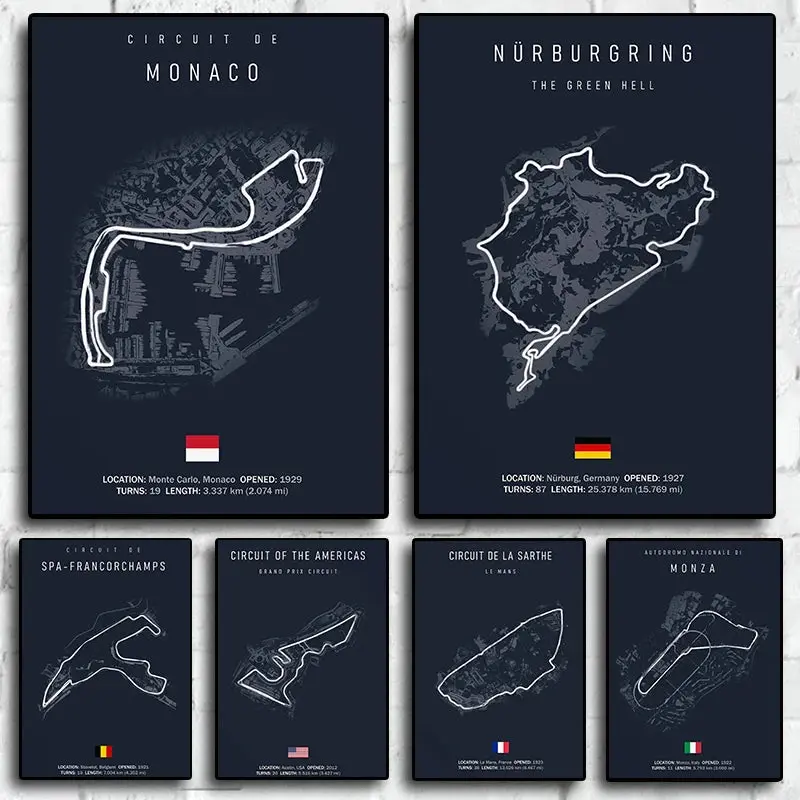 Formula 1 Circuit Canvas Wall Art F1 Poster Decor