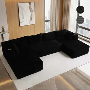 【U-shape: 3 Packages！L-shape: 2 Packages】 137.8“ Cloud Modular Sectional Sofa Couch U - With Cup Holder and Side Pockets - Shape Chaise - Corduroy Fabric - No Assembly - Required for Living Room Bedroom