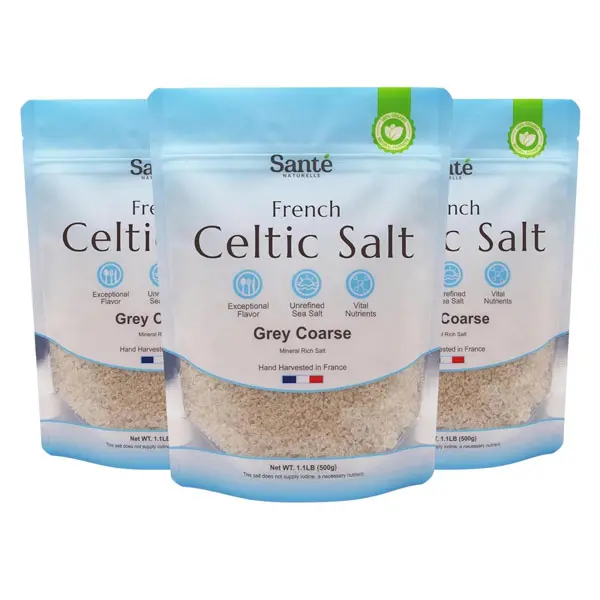 Sante Naturelle Celtic Salt Grey Coarse Sea Salt - 1.1lb (18oz) Pack of 3, Unrefined Organic French Sea Salt, Rich in 82+ Minerals Salt, 100% Natural & Hand Harvested Sal Celtica