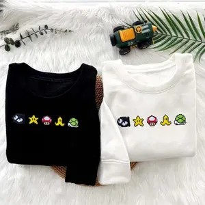 Retro Power Ups Embroidered Sweatshirt, Sweater Gamer Shirt, Universal Studios Trip Tee