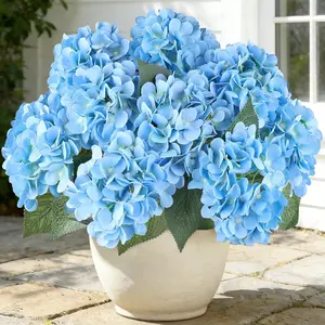 AGIRL 3 Bundles Blue Artificial Hydrangea Flowers for Outdoors, UV Resistant Lifelike Faux Flowers for Spring Indoor Outdoor Garden Patio Porch Balcony Home Decor Wedding Party Centerpieces