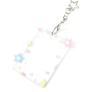 3 Inch Acrylic Photo Card Holder Keychain Cute Photocard PC Holder with Star Pendant for Idol Card Photo Album Collectible Photocard Storage Accessories
