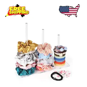 3-Tiers Scrunchie Holder Stand, Acrylic Hair Ties Organizer, Clear