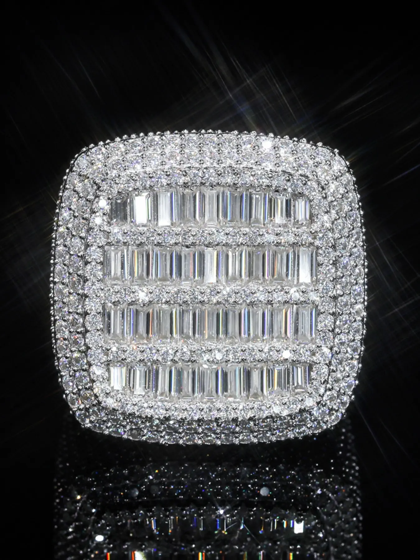 Men's Hip Hop Ring, Oversized Full Rhinestone Zirconia Square Finger Ring, Exaggerated Micro Pave Design, Fashion Jewelry Accessory, Statement Ring, Maximalist Jewelry, Trendy Jewellery Accessories, Fashionable Jewelry, Artificial Zircon Ring