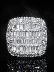 Men's Hip Hop Ring, Oversized Full Rhinestone Zirconia Square Finger Ring, Exaggerated Micro Pave Design, Fashion Jewelry Accessory, Statement Ring, Maximalist Jewelry, Trendy Jewellery Accessories, Artificial Zircon Ring