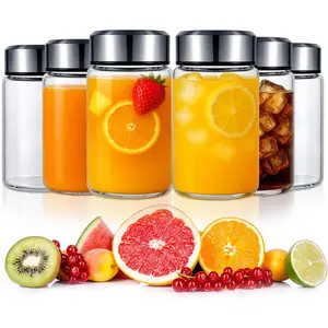 6 count 10 oz(300 ml) Wide Mouth Glass Water Bottles  Glass Bottles with  Leakproof Juice Jars with  for Fridge Milk Juicing Smoothies Infused Water Beverage Kombucha  Drinking