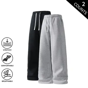 Men’s 2-Pack American Vintage Loose Straight-Leg Drawstring Pants, Breathable and Comfortable Athletic Casual Trousers
