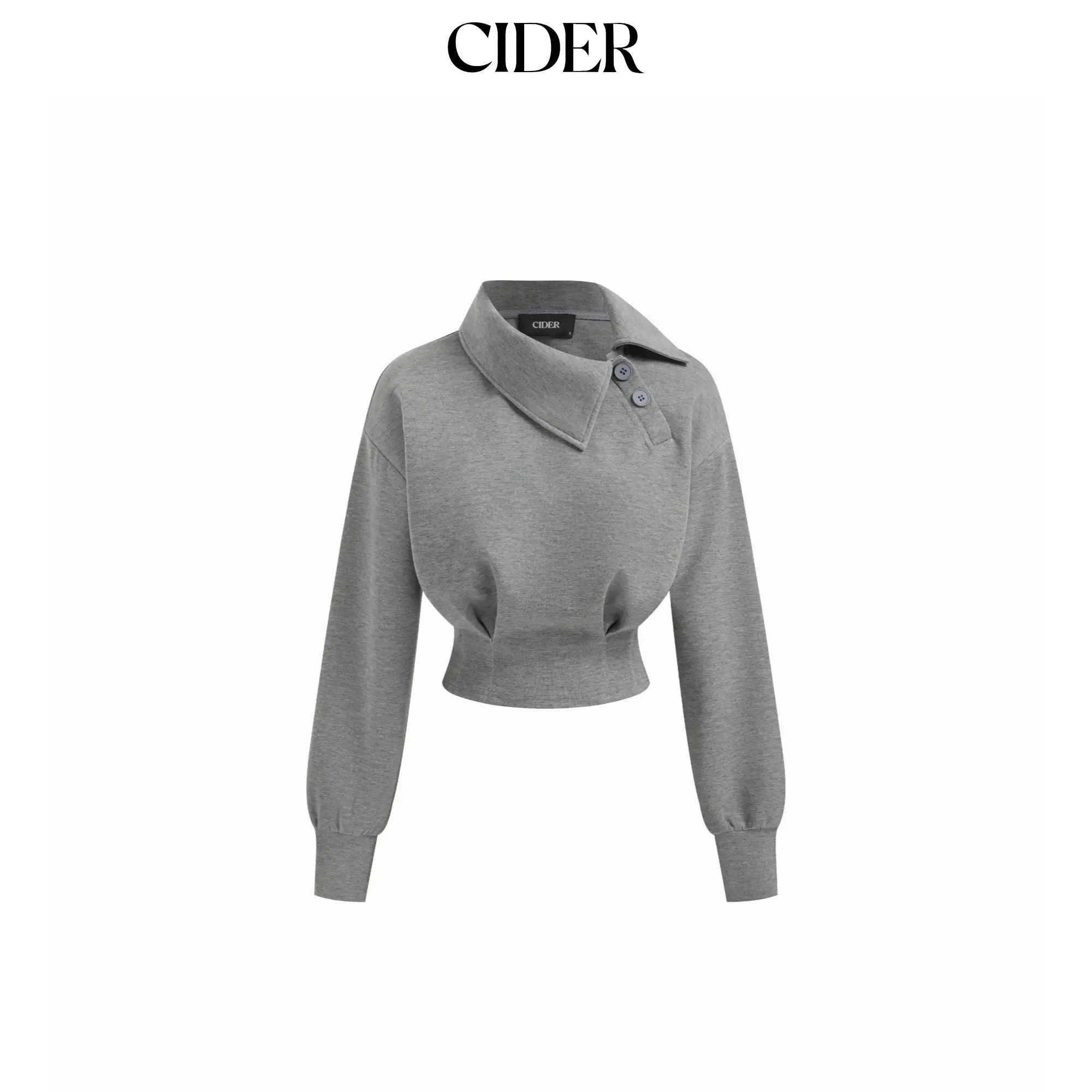 Women's Asymmetrical Neck Long Sleeve Cinched Waist Sweatshirt - 2 Colors, Size 2-10