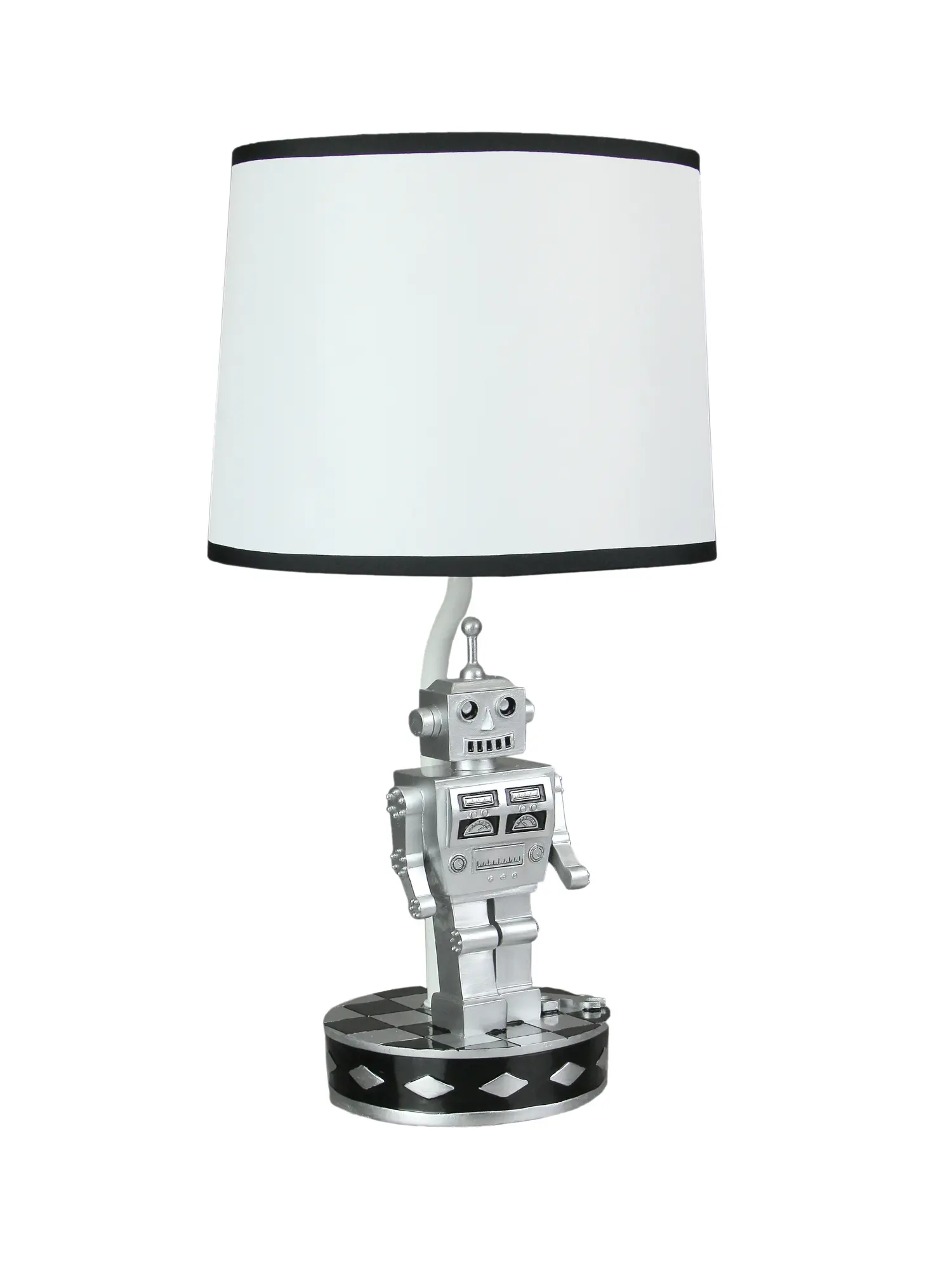 16.5in Silver Robot Lamp - Retro Sci-Fi Square Head for Nostalgic Glow