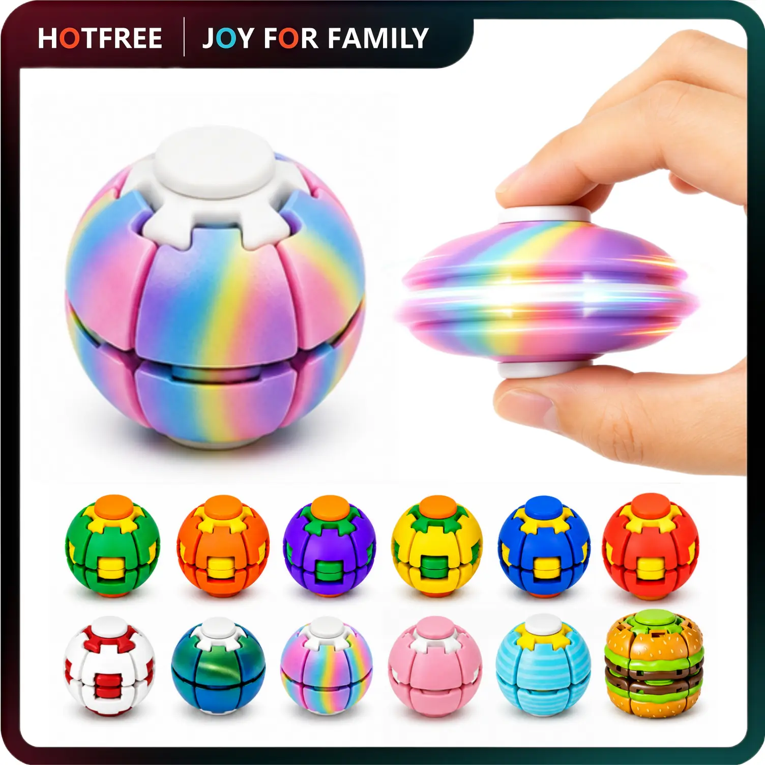 Hotfree Press-to-Spin Transforming Fidget Ball, 3D Printed Fidget Ball Toy, Smooth Spinning Fingertip Gyro Sensory Stress Relief Toy, Viral Spinner Toy, Quiet Desk Gadget for Focus and Relaxation, Portable Handheld Fidget for Kids, Teens and Adults