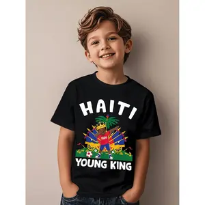 Haitian Flag Day Kids TShirt Featuring Soft Breathable Fabric Short Sleeve Design and Cultural Artwork Ideal for Birthdays Party Casual Wear For Boys And Girls 