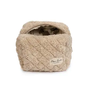 Moon Nude Teddy Mini Makeup Bag - Multiple Design Collection | Quilted Light Brown Towel Exterior with Bear-Themed Pattern - Compact Travel Organizer