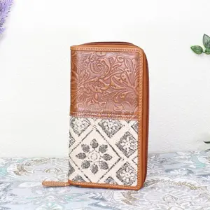 Exclusive Myra Leather Wallet RFID Blocking Accessory Floral Emboldened Leather and Rug for Women Teens Handbag Purse Accessory
