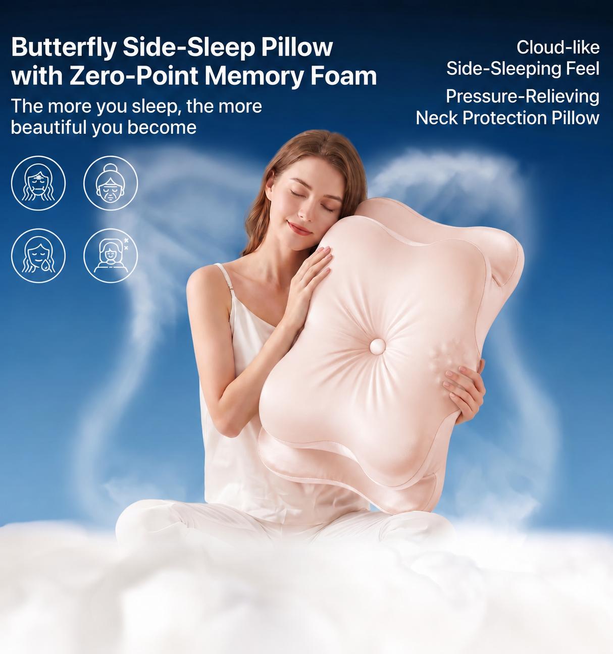 WKEFF Ergonomic memory foam pillow, butterfly-shaped cervical pillow specially for sleep, slow rebound headboard pillow, suitable for side sleepers, back sleepers and stomach sleepers, soft and washable pillowcase