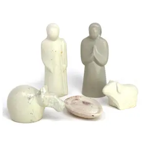 Global Crafts 5pc Holy Family Soapstone Nativity Set + Barn