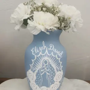 Baby Blue 7” VM glass vase  Personalized unique vase