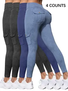 Women's Denim-effect & Solid Leggings High Waisted Stretchy Casual Comfy Skinny Pants for Daily Wear, Ladies Bottoms for All Seasons