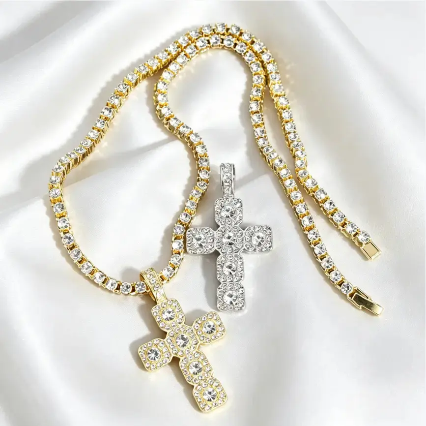 Cross Pendant Necklace, , Punk Style Cubic Zirconia Accessory with Stainless Steel Twisted Tennis And Rope Chain, Iced Sparkling Statement Ornament Suitable for Daily Wear And Gifting for Men, Women And Husband Cross Pendant Necklace, , Punk Style Cubic Zirconia Accessory with Stainless Steel Twisted Tennis And Rope Chain, Iced Sparkling Statement Ornament Suitable for Daily Wear And Gifting for Men, Women And Husband