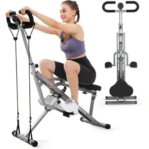 Gray squat machine for home, Rodeo Core exercise machine, foldable, supports up to 330 lbs, adjustable with 4 resistance bands, ride and rowing machine for glutes, buttocks, and thighs, ab back/leg press hip thrust