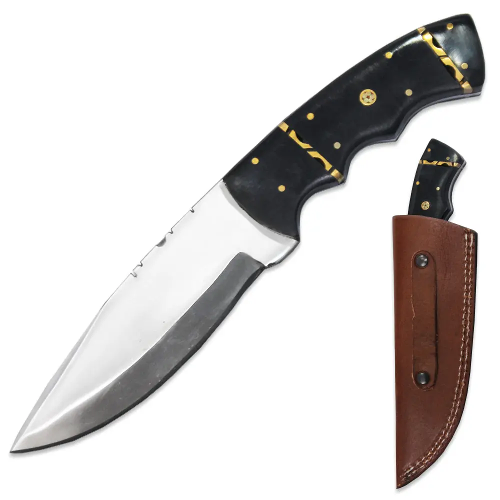 Adults' DC 778-BK Deer Creek Fixed Blade Hunting Knife - 10" Overall, Drop Point, Stainless Steel, Black Acrylic Handle, 17 Oz, Leather Sheath, Survival Tools, Camping Outdoor Gear
