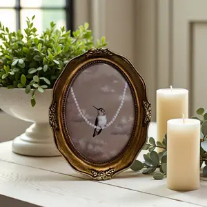 French Vintage Oval Carved Photo Frame - Luxe Tabletop & Wall-Mount Decorative Frame for European-Style Soft Furnishings Home Decor Accessory