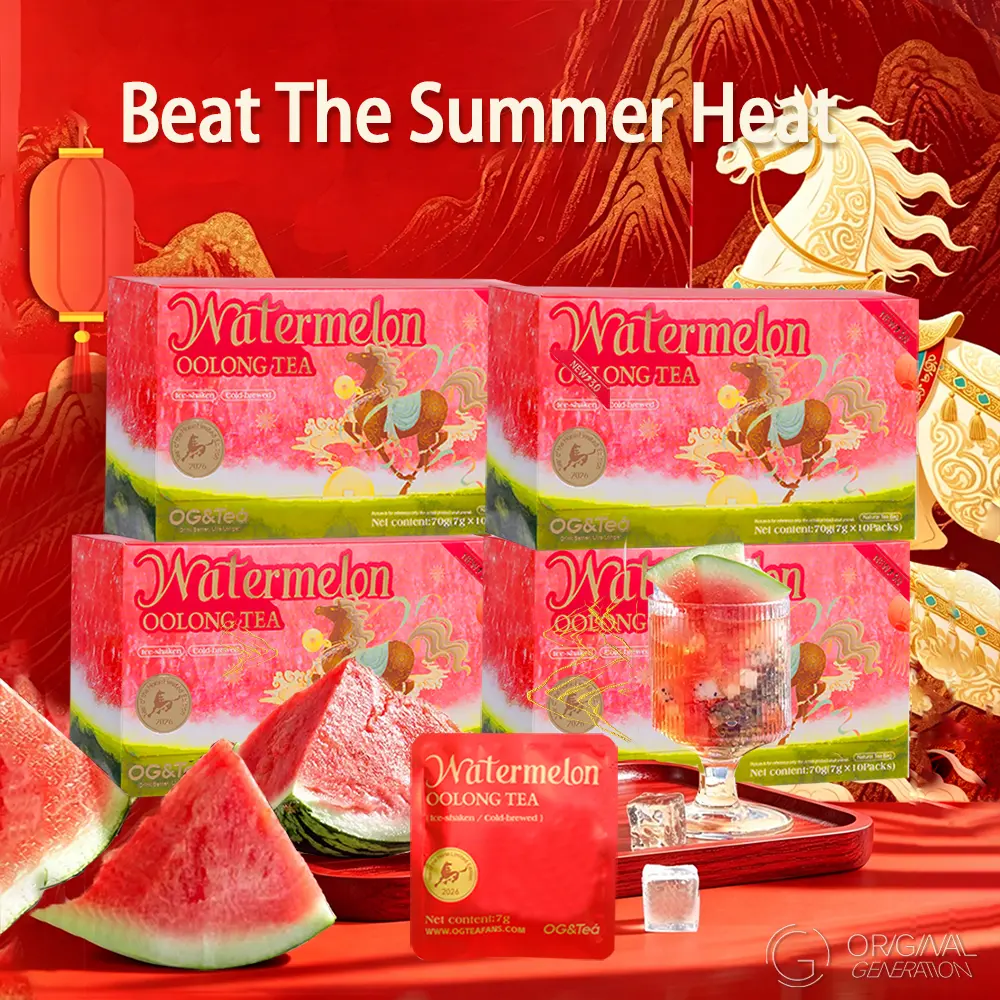 Live Special Lunar New Year Watermelon Oolong Tea 70g(1 Carton 70g 7g×10packs) With Oolong Tea Red Pitaya Watermelon Peach Pumpkin Strawberry Apple