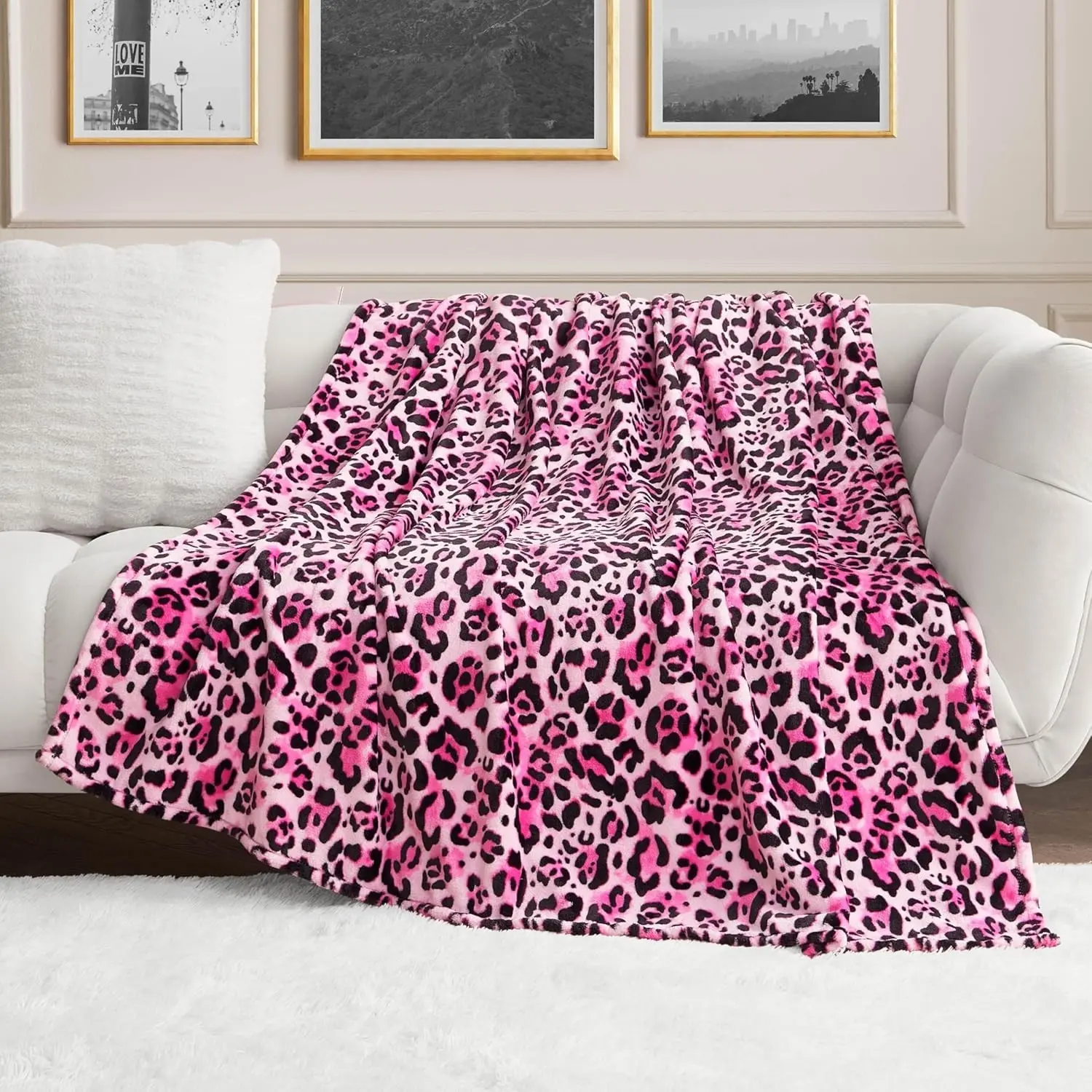 Pink leopard print, suitable for office, camping and travel, Machine-washable, Cozy warm blanket for sofa beds, living rooms, warm all-season air conditioning blanket, ultra-soft, fluffy and skin-friendly blanket, Decorative blanket, Blanket for couch