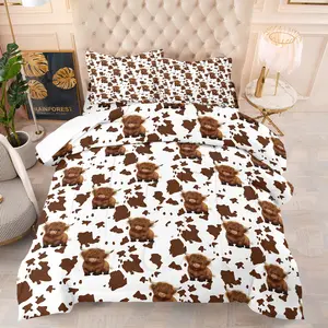 Highland Cow with Cow Spots Comforter Set, 1 Comforter + 1/2 Pillowcases, Soft Comfortable HD All-Season Rustic Bedding, Ideal for Farmhouse Bedrooms, Teen Rooms & Animal-Themed Decor