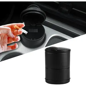 Portable Smell Proof Car Ashtray With Lid Smokeless Self-Extinguishing Cigarette Ashtray Cup Holder Mini Trash Can Organizer for Car Office Home Black