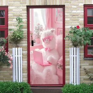 2pcs Cute Alpaca Pink Wall Stickers for Bedroom Girls Room Decor Cartoon Animal Laptop Pattern Self Adhesive Removable Wall Decals Kids Room Home Decor Art Decorations
