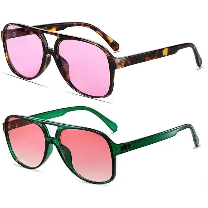 *Vintage Retro 70s Sunglasses for Women Men Classic Large Square Aviator Trendy Glasses