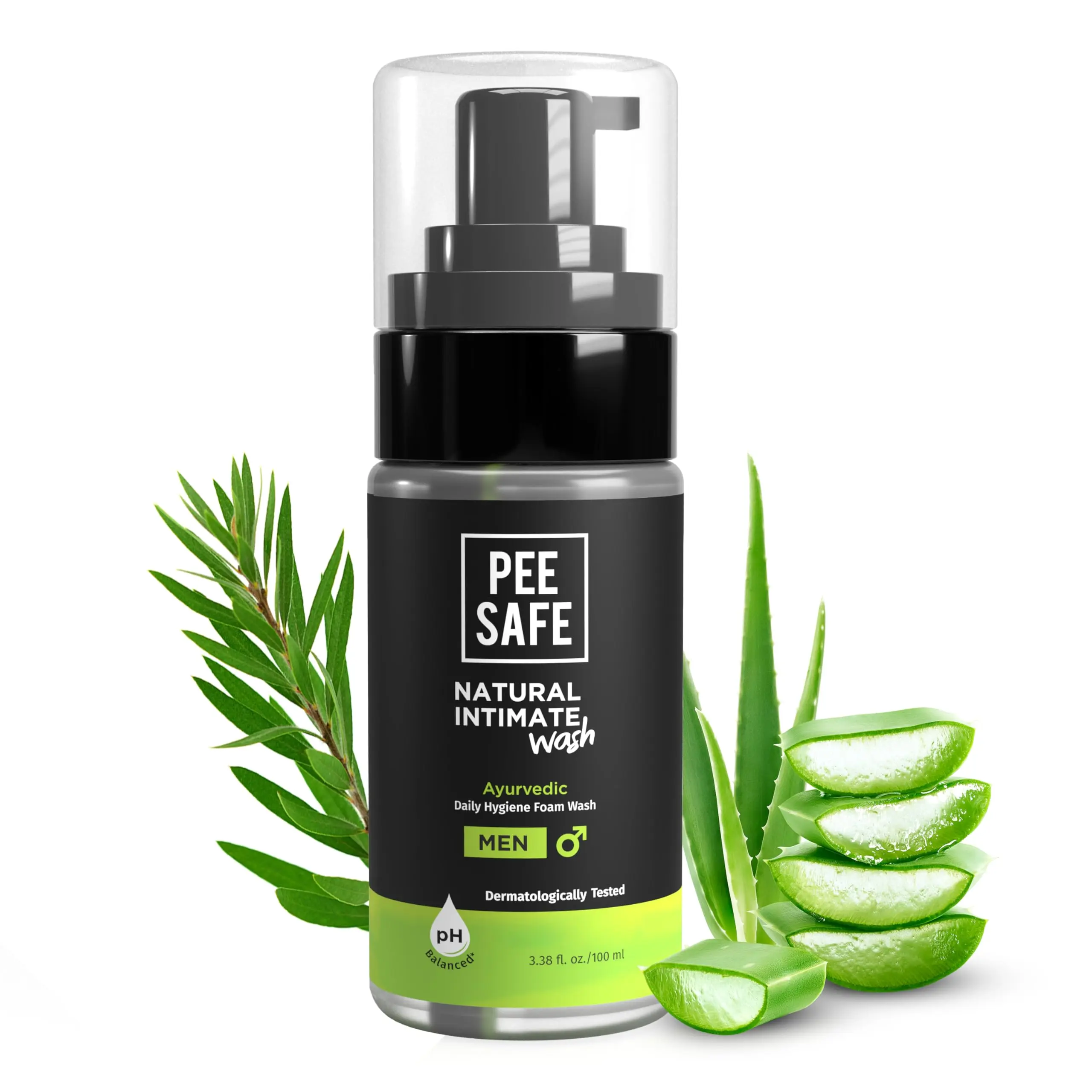 Mens Intimate Wash by PEESAFE | Natural | Jabon Intimo Hombre | with Tea Tree Essential Oil | Ayurvedic | Shower Gel for Men | pH Balanced Body Wash | Ball Wash for Men