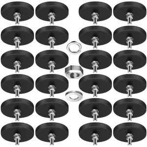 24Pack 1.69 Inch Rubber Coated Neodymium Magnets, 30LBS Heavy Duty Magnetic Mount with M5 Thread Assembly Base, Universal Rubber Coated Magnet Accessories for Light Bar, Mirror, Camera and Tool Mounting Use