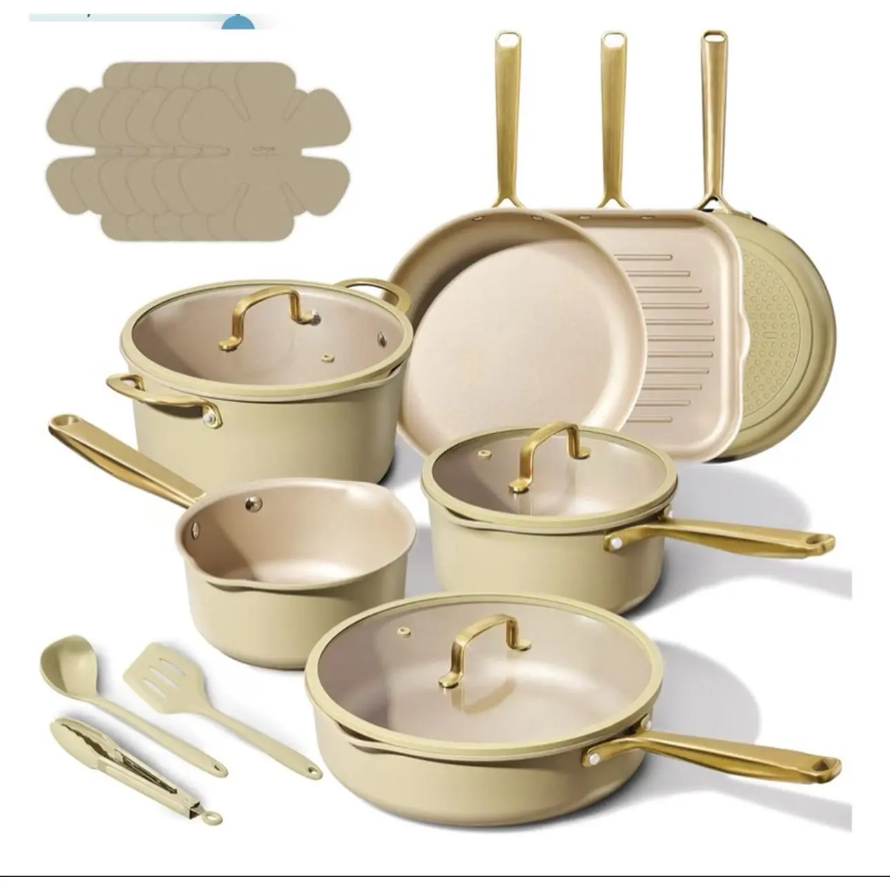 Titanium-Reinforced Die-Cast Aluminum Cookware Set with PFAS-Free Nonstick Coating & Elegant Green Rims for All Stovetops