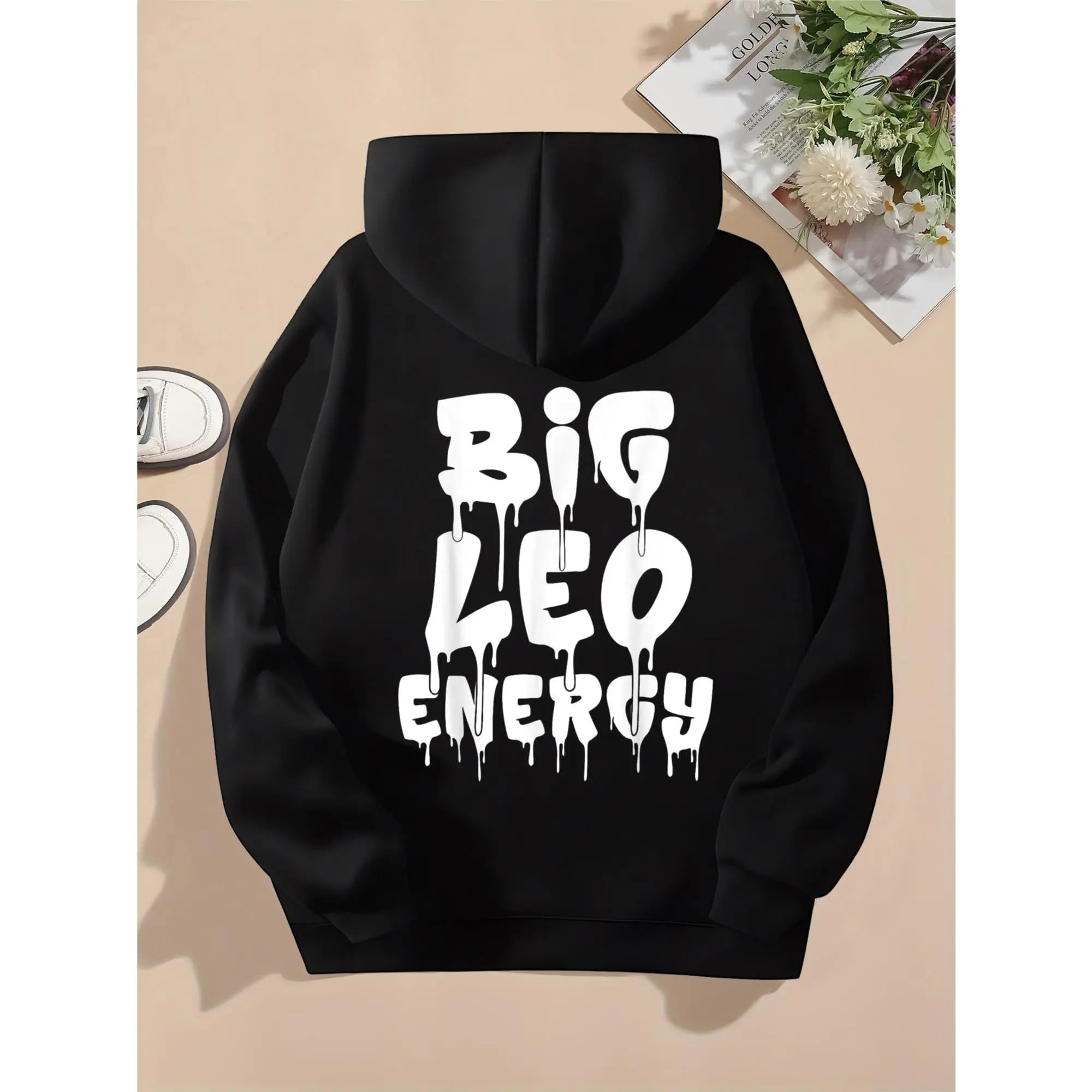 Women's Leo Zodiac Hoodie Long Sleeve Hooded Funny Birthday Gift for July August Leo Season Big Leo Energy Graphic Print Hoodie Sweatshirts Tops Casual sweatshirts winter outfits graphic hoodie comfort hoodies