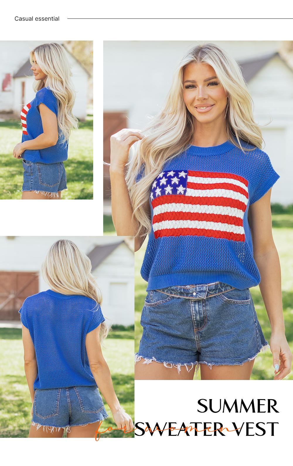Asvivid Women's Crochet Flag Sweater Graphic Sleeved Sweaters Knit Top Womenswear Casual Crewneck Tshirt Loose Summer Clothes Fashion Tops Asvivid Women's Crochet Flag Sweater Graphic Sleeved Sweaters Knit Top Womenswear Casual Crewneck Tshirt Loose Summer Clothes Fashion Tops