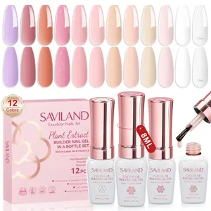 SAVILAND Builder Nail Gel Set: 12-Color Castor Oil Gel Builder in a Bottle Vitamin E Hard Gel for Nails Extension Strengthener Gel Kit as Gifts for Women Home DIY Salon Nail Care Repair