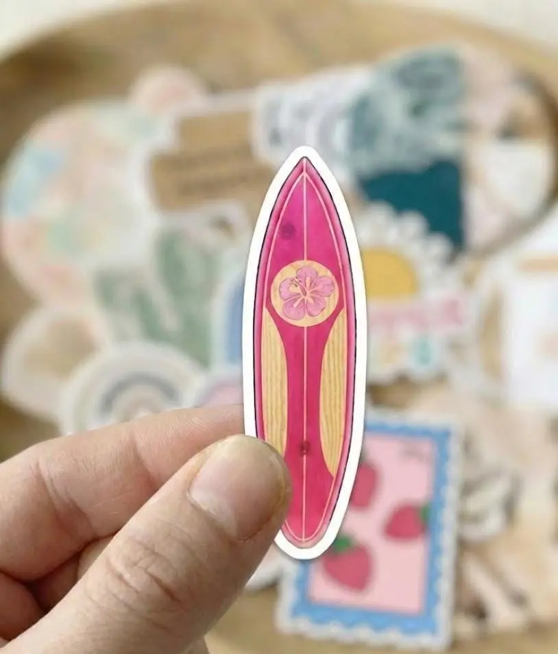 Pink Surfboard Sticker | Floral Coastal, Laptop Decal