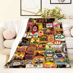Vintage Beer Label Pattern Blanket Home Decor Sofa Throw Soft Comfortable Cover Beer Culture Theme Blanket Living Room Bedroom Multi use Blanket Thick Warm Air Conditioning Blanket Creative Gift Blanke