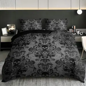 3 Gothic skull pattern duvet covers, Decorative duvet cover, soft and breathable fabric, machine washable, suitable for all seasons, (1 duvet cover+2 pillowcases, coreless), suitable for home bedding decoration