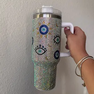 EVIL EYE RHINESTONE STAINLESS STEEL TUMBLER Reusable