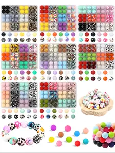 48pcs Silicone Beads 15mm, DIY Handmade Bracelet Keychain Making, DIY Necklace Jewelry Crafts, Craft Supplies for DIY Projects