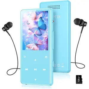 128GB MP3 Player with  5.4, M6 2.4 inch  Player with -Click Recording, Built in Speaker and FM Radio,  Buttons(Blue)