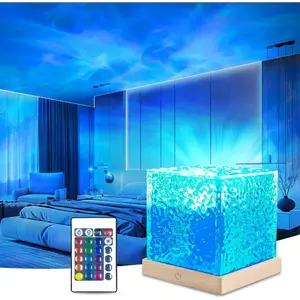 Luminorthe Cube Lamp Northern Lights Projector 16 Colors Gradual Rotating Flame Water Lights for Bedroom Ocean Lamp with Remote Control Led Home Decor for Office Bar Restaurant Underwater Projector Light