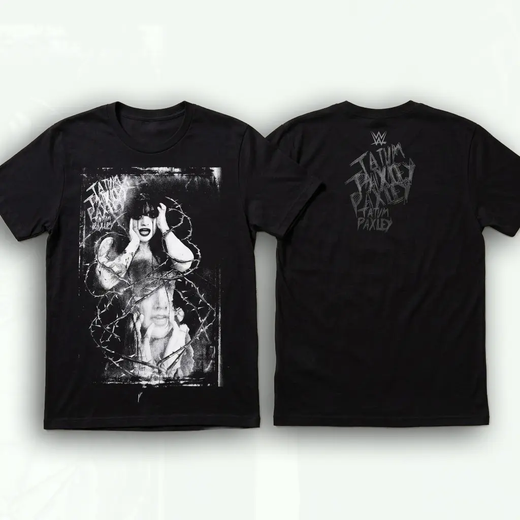 Men's Black Wrestling Graphic T-Shirt - Menswear Short-Sleeve Top, Tatum Paxley Double Photo Tee, Gothic Diva Aesthetic, Bold Fan Streetwear, Casual Gift for Wrestling Fans