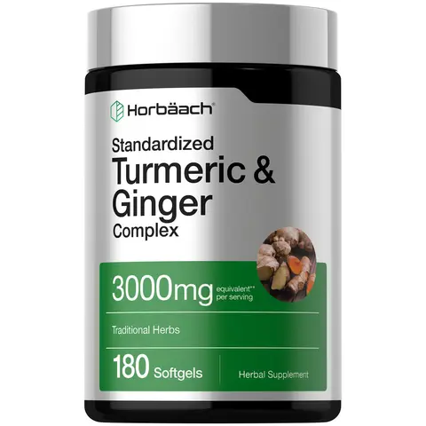 Horbäach Turmeric and Ginger Supplement | 3000 mg 180 Softgel Pills | with Black Pepper Extract | Non-GMO, Gluten Free Supplement