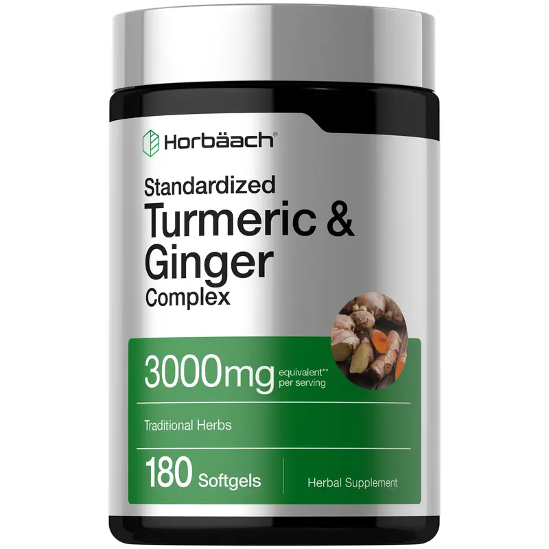 Horbäach Turmeric and Ginger Supplement | 3000 mg 180 Softgel Pills | with Black Pepper Extract | Non-GMO, Gluten Free Supplement