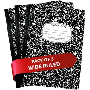 Composition Notebook Bulk 3 Packs, Wide Ruled Composition Notebook Wide Ruled, 100 Sheets, 9-3/4" x 7-1/2", Perfect for School, College & Office Supplies, Black Marble
