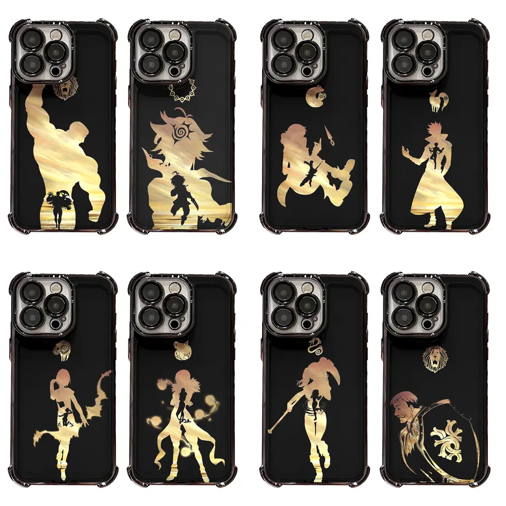 The 7 Deadly Sins Custom Durable Silicone-Hybrid Phone Case - Gold Silhouette Meliodas & Escanor Accessory, Crash-Proof, Dustproof, Heavy Duty Protection with Polycarbonate for iPhone 17 Pro Max,16 Pro,15,14 Plus,13,12,11,Samsung S26-S23 Plus Ultra