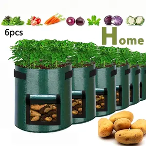 6pcs Pe Grow Bags with Harvest Window, Outdoor Pots, Reinforced Handles, Vegetable Gardening Containers, Reusable Planting Bag